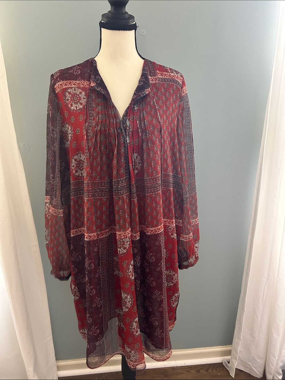 Women's Red Printed Bohemian Tunic Blouse